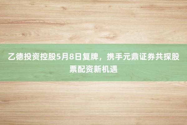 乙德投资控股5月8日复牌，携手元鼎证券共探股票配资新机遇