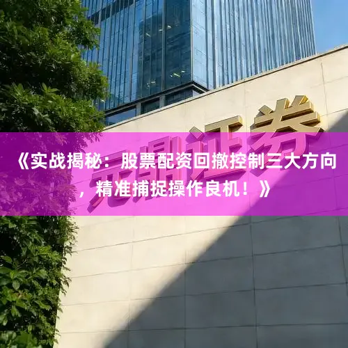 《实战揭秘:股票配资回撤控制三大方向,精准捕捉操作良机!》