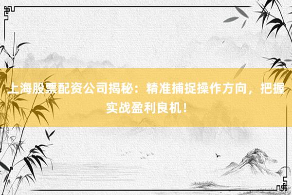 上海股票配资公司揭秘：精准捕捉操作方向，把握实战盈利良机！
