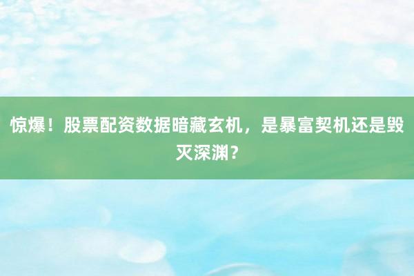 惊爆！股票配资数据暗藏玄机，是暴富契机还是毁灭深渊？