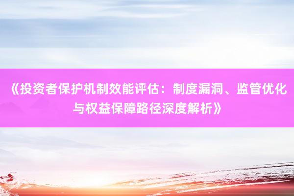 《投资者保护机制效能评估：制度漏洞、监管优化与权益保障路径深度解析》