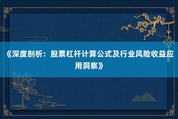 《深度剖析：股票杠杆计算公式及行业风险收益应用洞察》